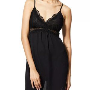 INC Lace & Chiffon Chemise Nightgown Lingerie, Created for Macy's - Black XL